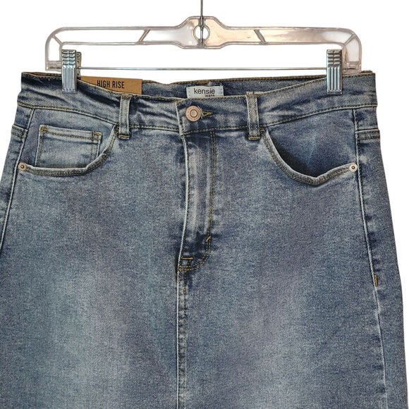 Kensie Jeans The High Rise Midi Skirt Vintage Luxe Blue Denim Casual Classic 10 - Picture 2 of 11